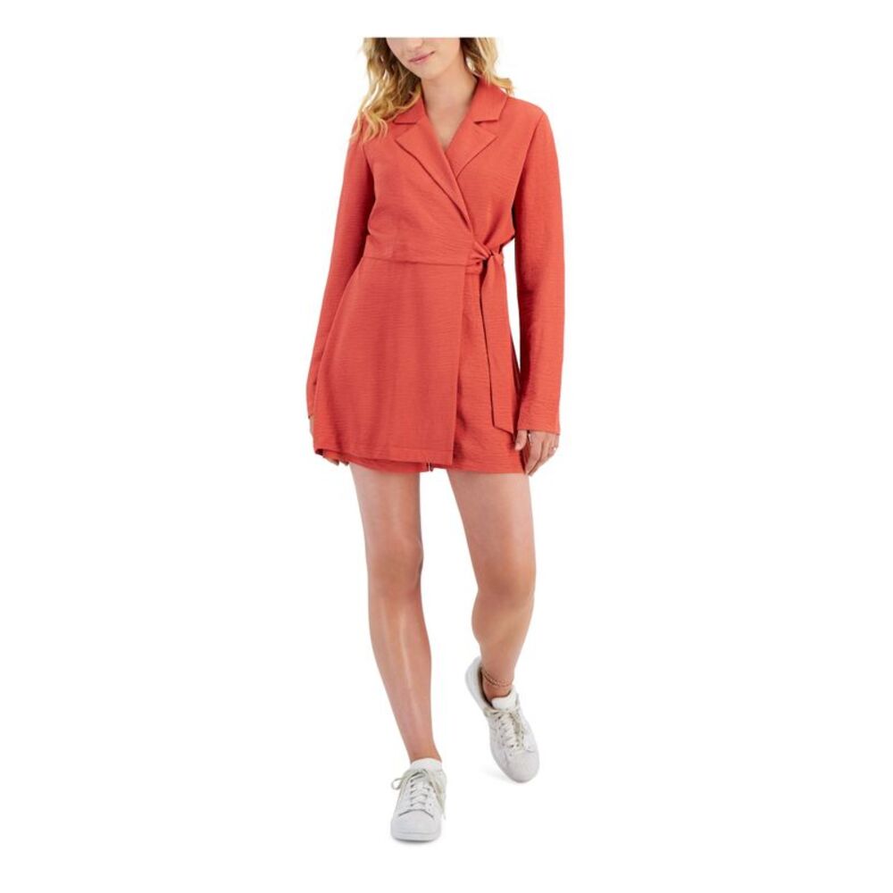KIT + SKY Womens Shorts Romper Coral Tie Notched Collar Skort Overlay Juniors S